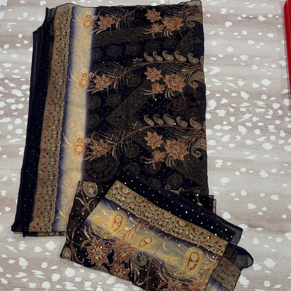 Black and Gold Paisley Scarf, material or table cover. You choose